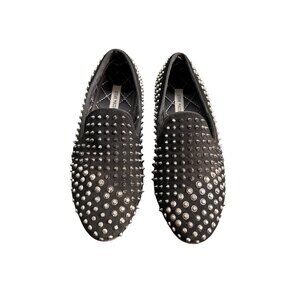 Steve Madden Men's Black Suede Silver Spiked Smoking Shoes Loafers 10